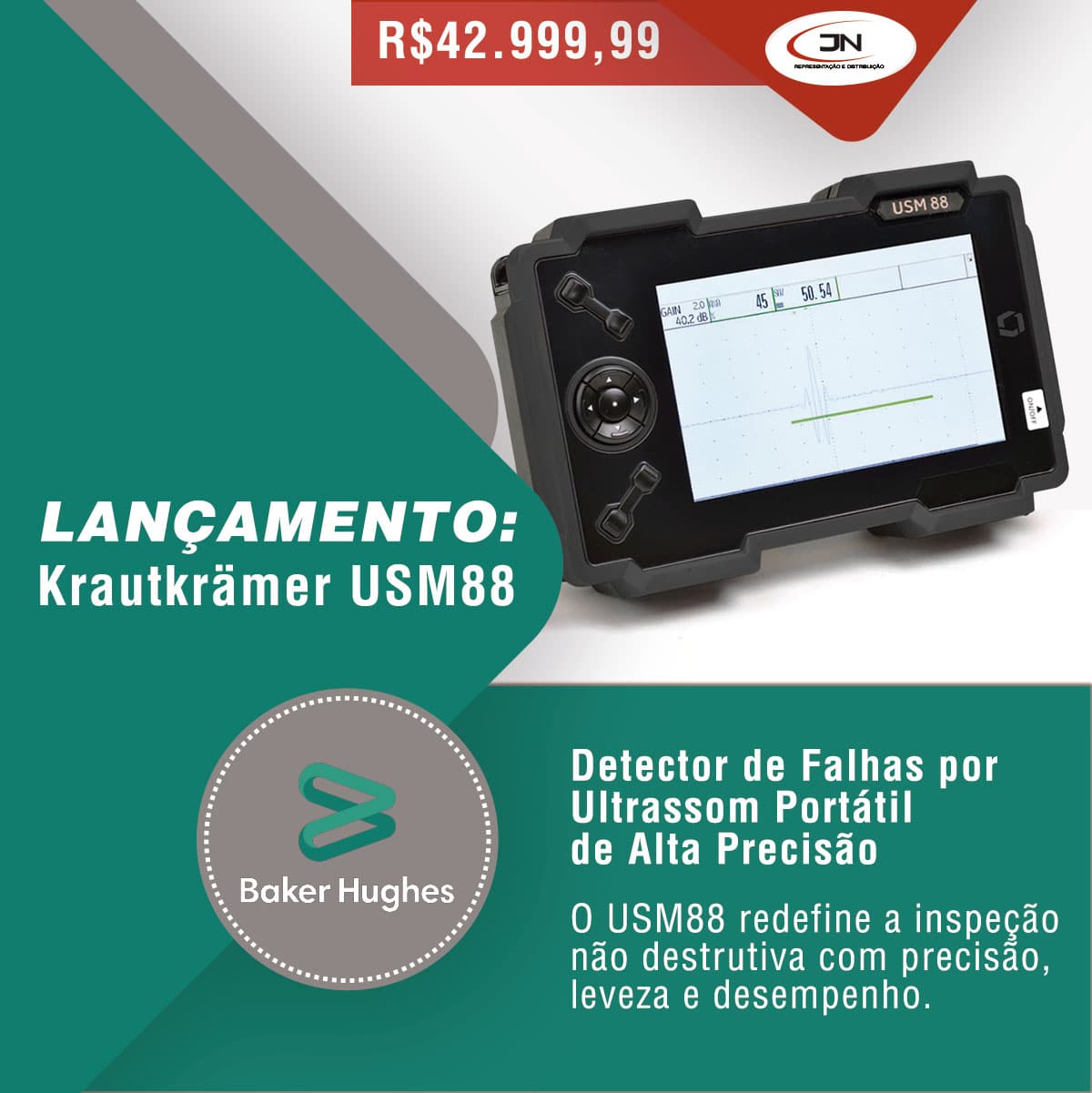USM88 da Baker Hughes – Detector de Falhas por Ultrassom portátil e robusto para inspeções industriais